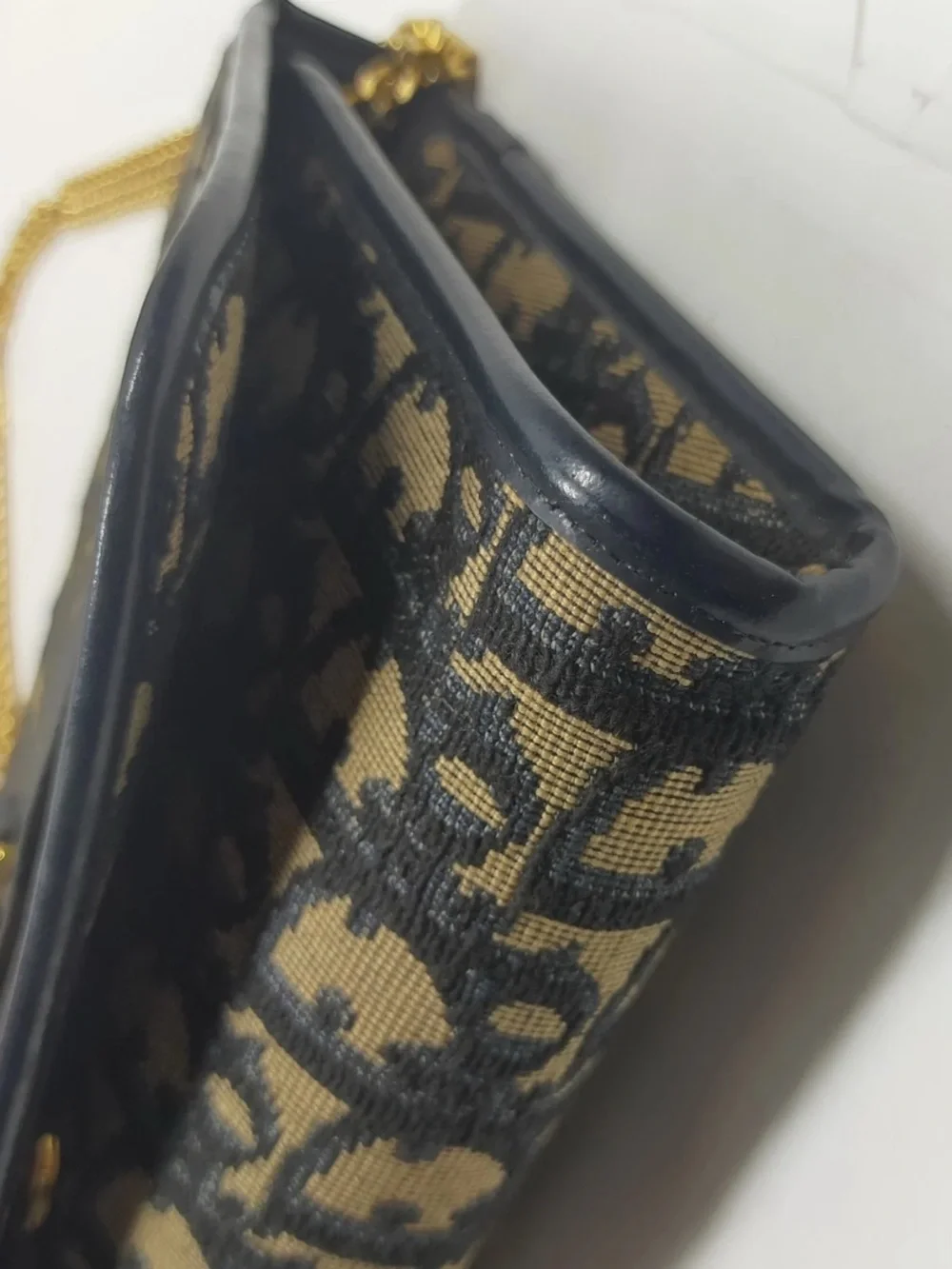 Vintage Christian Dior Oblique Monogram Navy Canvas Chain Clutch Flap Bag - Picture 5 of 8